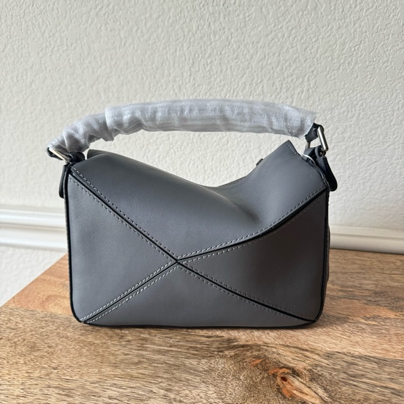 Graphite Gray Mini Leather Patchwork Satchel Puzzle Crossbody Shoulder Bag - Picture 8 of 15